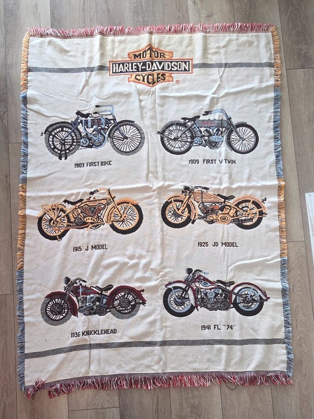 Vintage Harley-Davidson History of Motorcycles Woven Tapestry Throw Blanket